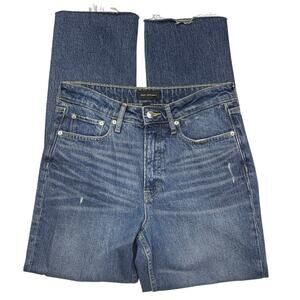 EUC - Free Assembly Super High Rise Straight Leg Distressed Denim Blue Jeans